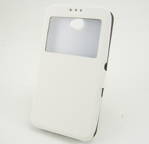 Кожен калъф тефтер стойка и клипс FLEXI Book Style S-View за LENOVO A536 бял
